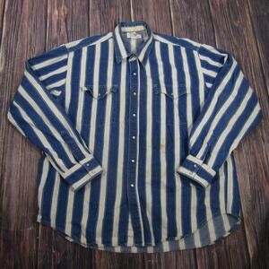Vintage Drysdales Shirt Mens XL Blue Striped Long Sleeve Western Snap Pockets